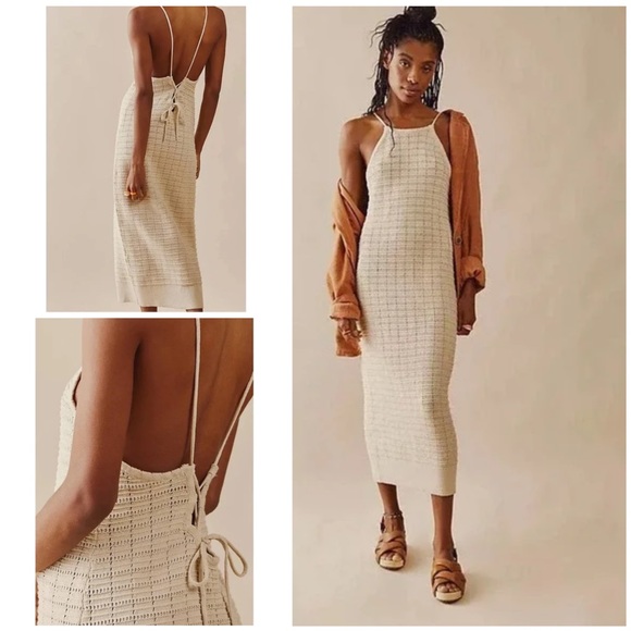 Free People Dresses & Skirts - Free People Beach Mallorca Fauxchet Sweater Knit Midi Dress Coverup Natural